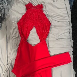 Elegant Red Lace Jumpsuit